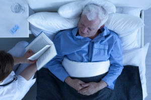 Senior patient receiving overnight elderly care.